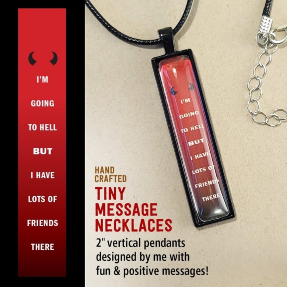 GOING TO HELL Tiny Message Vertical Pendant Necklace
